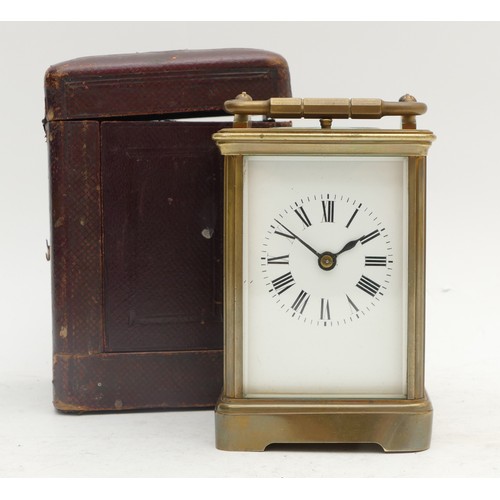 343 - S.J. RetyPoller, a French 19th century brass repeating and striking carriage clock, white enamel dia... 