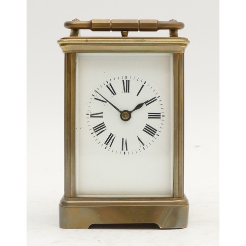 343 - S.J. RetyPoller, a French 19th century brass repeating and striking carriage clock, white enamel dia... 