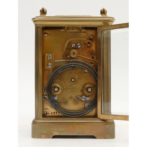 343 - S.J. RetyPoller, a French 19th century brass repeating and striking carriage clock, white enamel dia... 