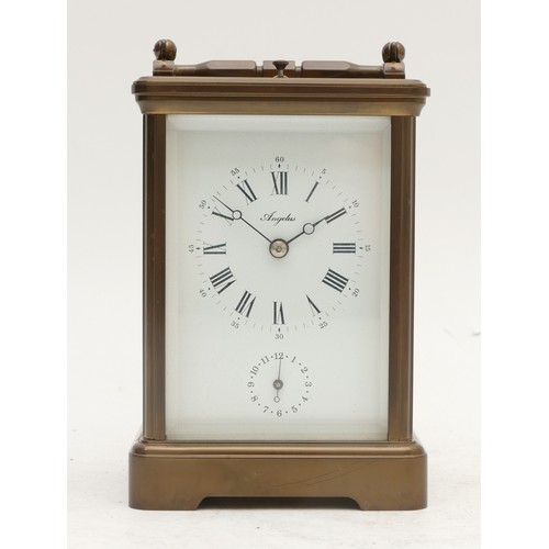 346 - L'Epee, a French 20th century brass repeating, alarm and striking carriage clock, white enamel dial,... 