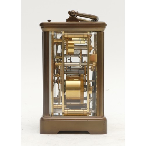 346 - L'Epee, a French 20th century brass repeating, alarm and striking carriage clock, white enamel dial,... 