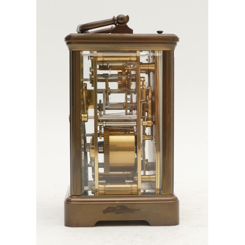 346 - L'Epee, a French 20th century brass repeating, alarm and striking carriage clock, white enamel dial,... 