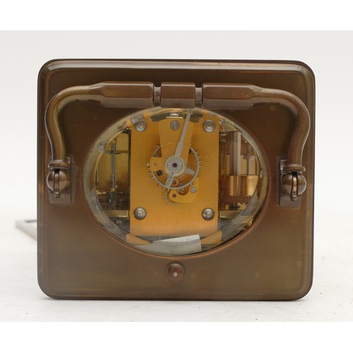 346 - L'Epee, a French 20th century brass repeating, alarm and striking carriage clock, white enamel dial,... 