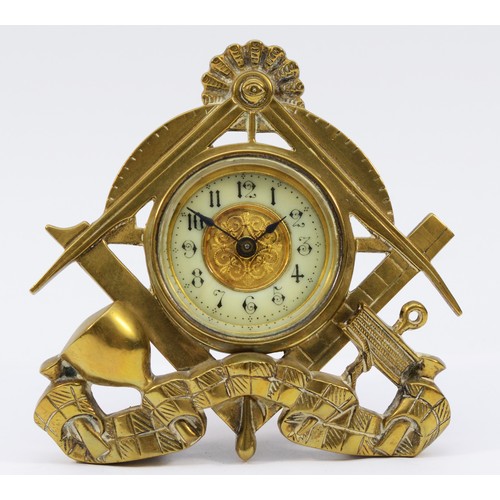 348 - A Masonic cast brass desk time piece, by British United Clock Company,  12.5cm, working when catalog... 