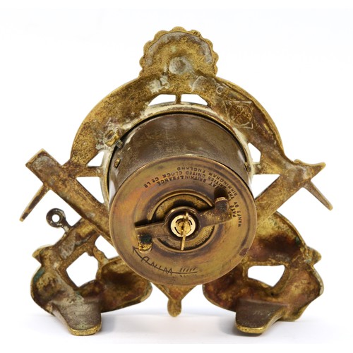 348 - A Masonic cast brass desk time piece, by British United Clock Company,  12.5cm, working when catalog... 