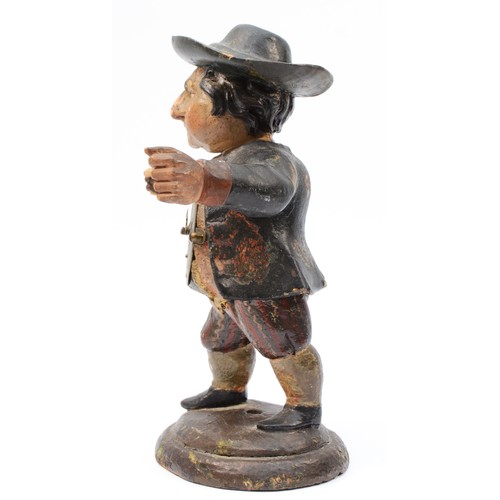 349 - A late 19th century Black Forest novelty painted wood figural clock, with 17th century style clock i... 