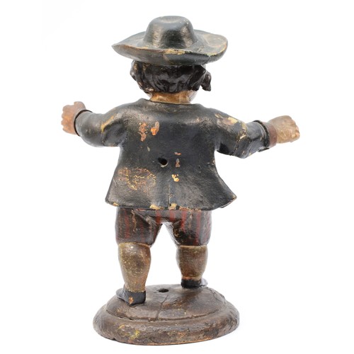 349 - A late 19th century Black Forest novelty painted wood figural clock, with 17th century style clock i... 