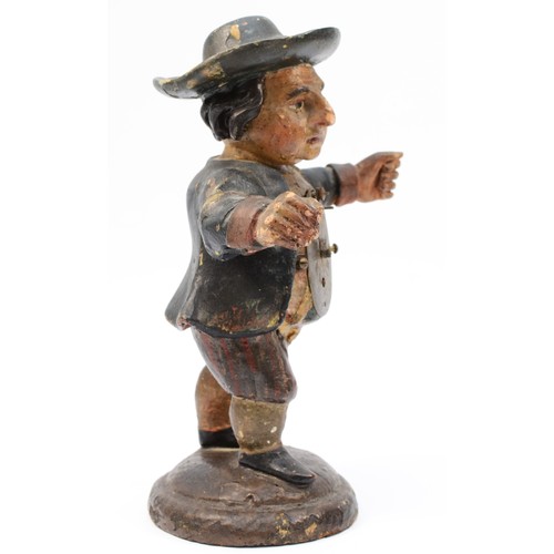 349 - A late 19th century Black Forest novelty painted wood figural clock, with 17th century style clock i... 