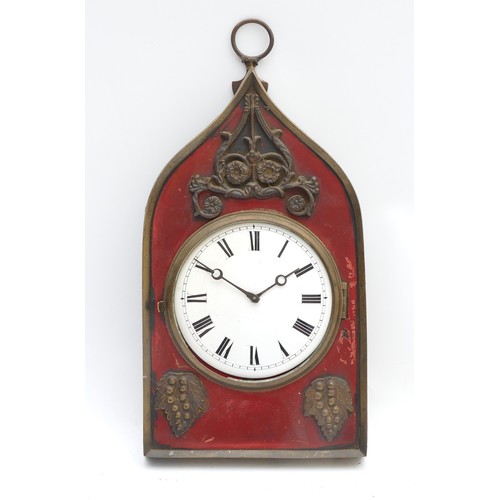 351 - M. Abraham, Brighton, a composite 19th century fusee wall clock, the brass lancet case with leather ... 