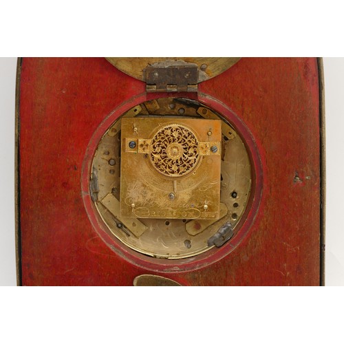 351 - M. Abraham, Brighton, a composite 19th century fusee wall clock, the brass lancet case with leather ... 