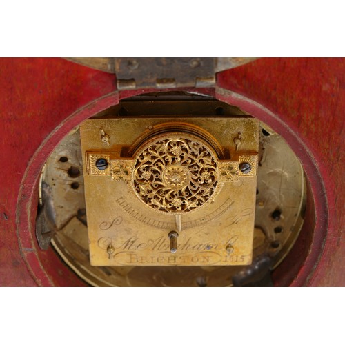 351 - M. Abraham, Brighton, a composite 19th century fusee wall clock, the brass lancet case with leather ... 