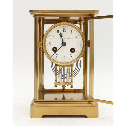 354 - Black, Starr & Frost, New York, a late 19th century American four glass brass mantel clock, white en... 