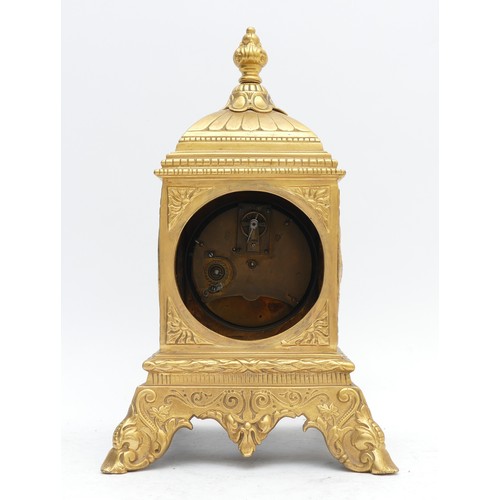 355 - A late 19th century French cast gilt brass mantel clock, with pierced side panels, 29cm.
Not working... 