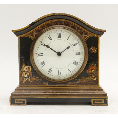 360 - Buren, an early 20th century Chinoiserie mantel time piece, the Japanned case decorated with Orienta... 