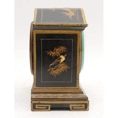 360 - Buren, an early 20th century Chinoiserie mantel time piece, the Japanned case decorated with Orienta... 