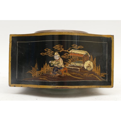 360 - Buren, an early 20th century Chinoiserie mantel time piece, the Japanned case decorated with Orienta... 