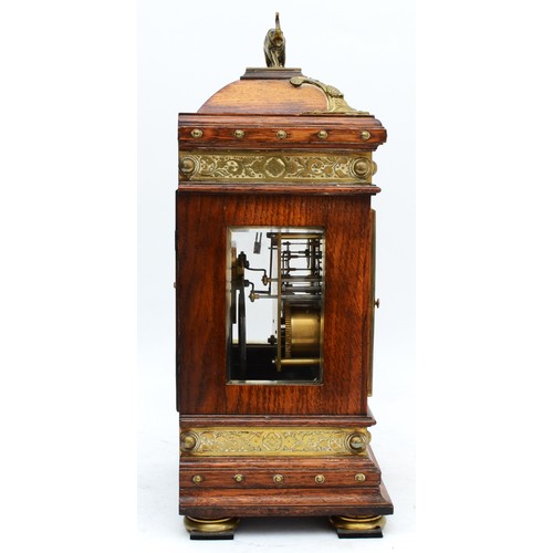 362 - Winterhalder and Hofmeier, a Victorian oak and brass mounted mantel clock, the chapter ring with Rom... 