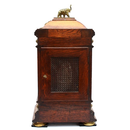 362 - Winterhalder and Hofmeier, a Victorian oak and brass mounted mantel clock, the chapter ring with Rom... 