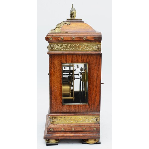 362 - Winterhalder and Hofmeier, a Victorian oak and brass mounted mantel clock, the chapter ring with Rom... 