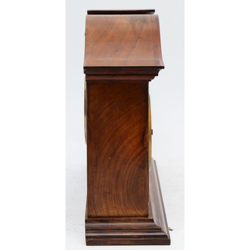 363 - An Edwardian mahogany and boxwood inlaid mantel clock with aneroid barometer, inset with stained flo... 