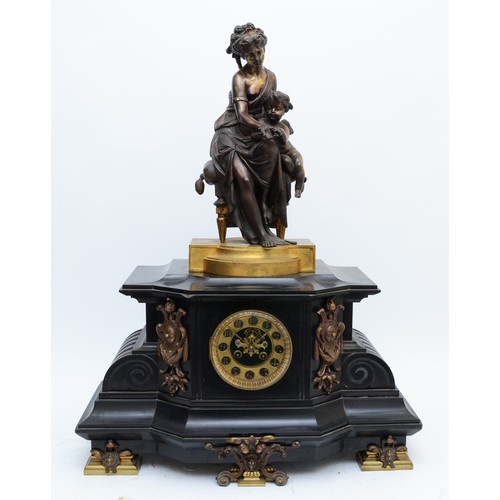 369 - B. & S. Martin, Paris, a large and impressive late 19th century French black slate and bronze mantle... 