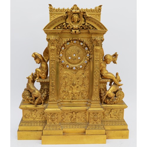 370 - A large and impressive late 19th French gilt bronze mantel clock case, unsigned, no movement, the ch... 