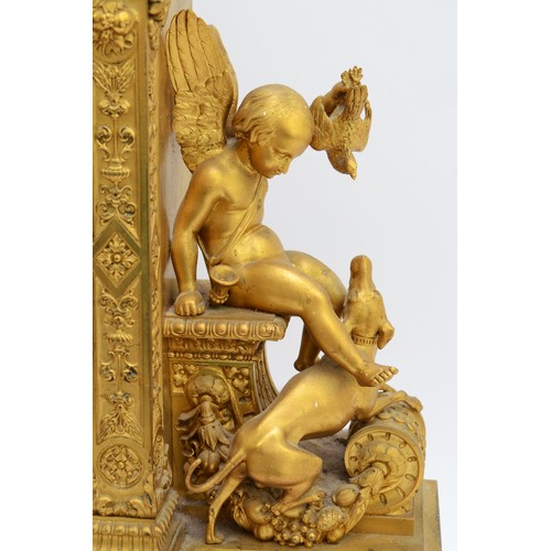 370 - A large and impressive late 19th French gilt bronze mantel clock case, unsigned, no movement, the ch... 