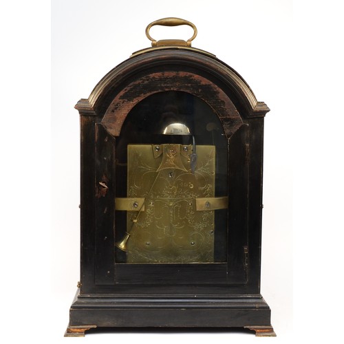 372 - John Gowerth, Oxford, an ebonised striking bracket clock, circa 1700, 7-inch square brass dial with ... 