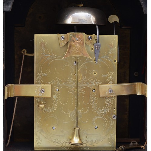 372 - John Gowerth, Oxford, an ebonised striking bracket clock, circa 1700, 7-inch square brass dial with ... 