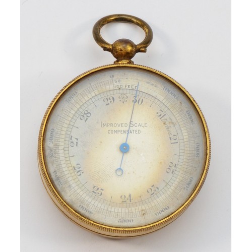 376 - A pocket aneroid barometer, Improved Scale, 4.5cms diameter, leather case