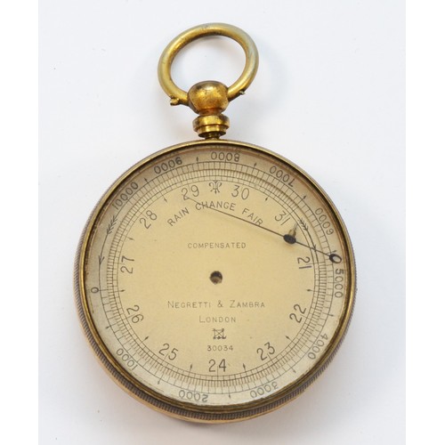 378 - A pocket aneroid barometer by Negretti & Zambra, London, compensated for temperature, needle loose.