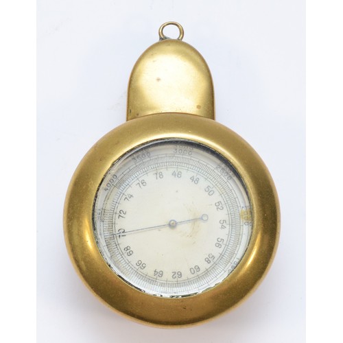 379 - A pocket aneroid barometer, nickel case, 46 - 78 scale, 52mm, contained in a brass miners case,