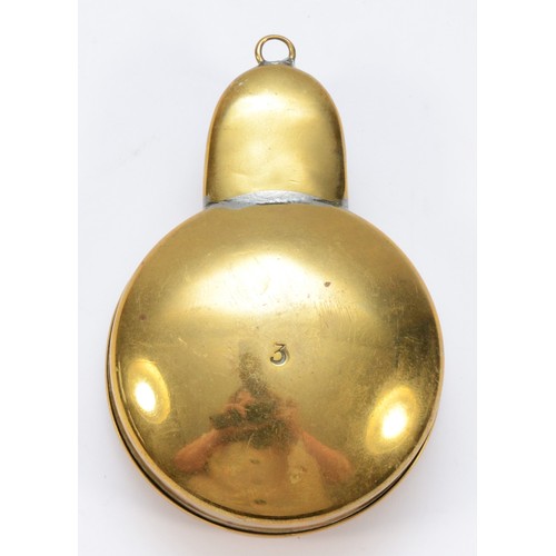 379 - A pocket aneroid barometer, nickel case, 46 - 78 scale, 52mm, contained in a brass miners case,