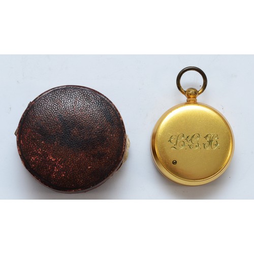 380 - A pocket aneroid barometer by A. Franks, Optician, Manchester, compensated for temperature, monogram... 