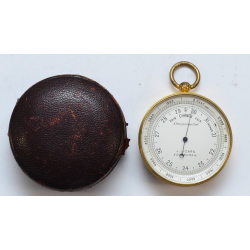 381 - A pocket aneroid barometer by J. Lizars, Edinburgh, compensated for temperature, 5cms diameter, leat... 