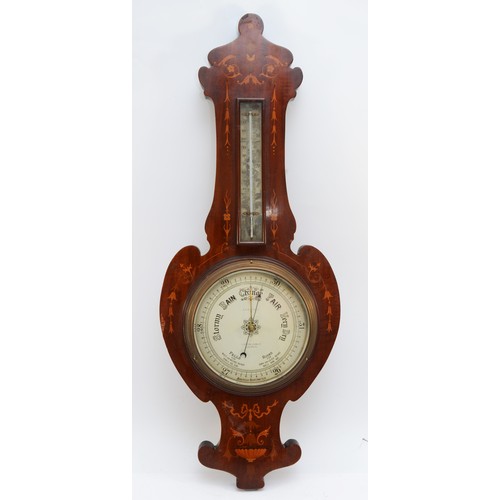 382 - An Edwardian mahogany and boxwood inlaid wheel barometer, the 8