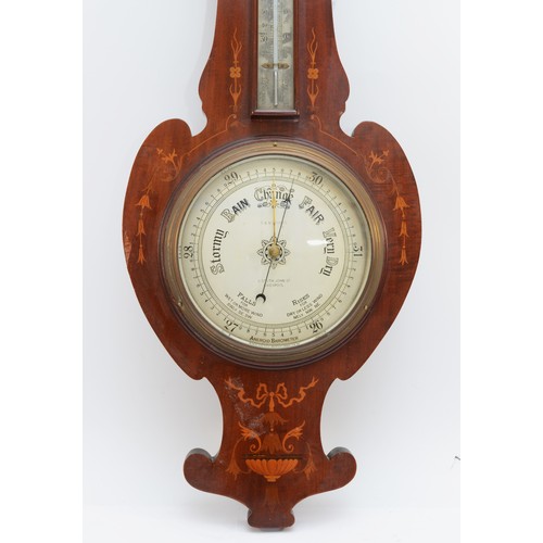 382 - An Edwardian mahogany and boxwood inlaid wheel barometer, the 8