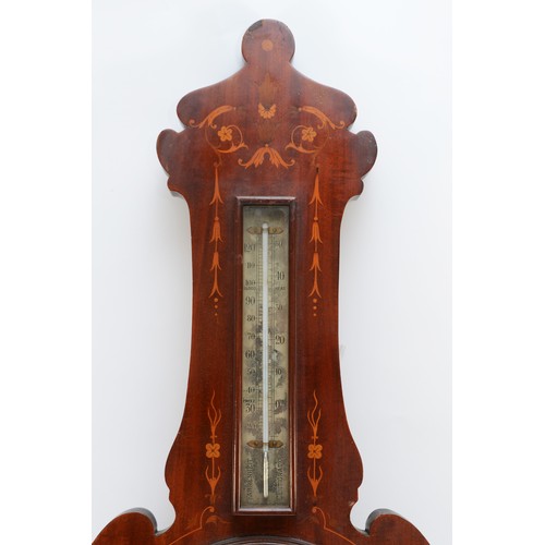 382 - An Edwardian mahogany and boxwood inlaid wheel barometer, the 8