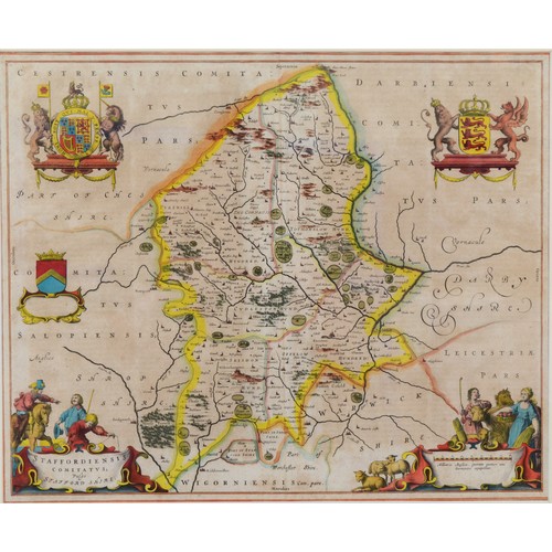 392 - Midland counties, Blaeu (Johannes), Staffordiensis comitatus vulgo Stafford Shire, c.1660, hand colo... 