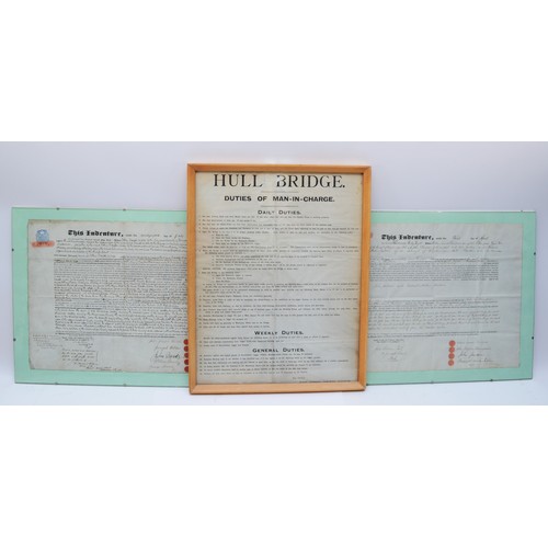 393 - Hull Bridge, Duties of the Man-in-Charge, poster by Order of East Riding County Council, 48 x 36cm, ... 