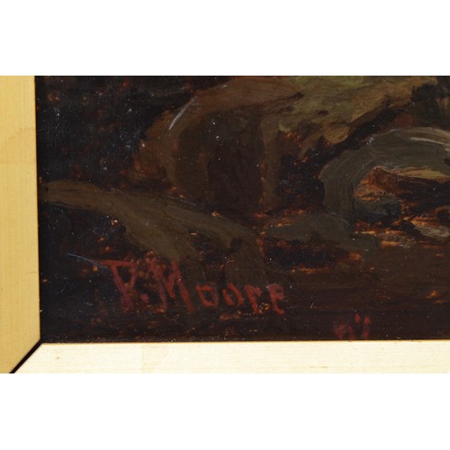 394 - In the style of John Moore of Ipswich, ship wreck on a beach, oil on board, bears a signature, 22 x ... 