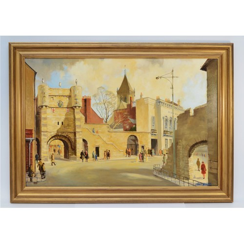 399 - John F. Sellars, 20th century, Bootham Bar Gate, York, signed, oil on canvas, 65 x 49cm, gilt frame.