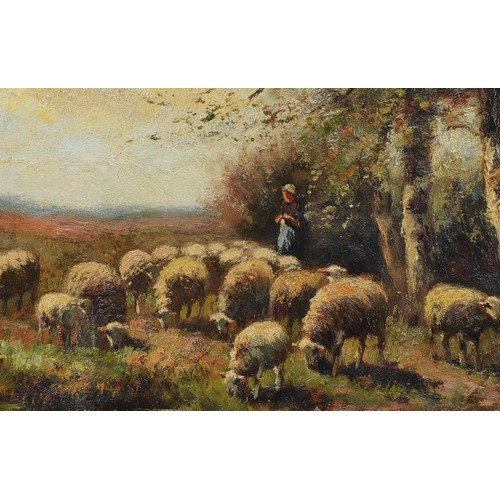 400 - Piet van den Bergh (Dutch 1865- 1950), shepherdess with her flock, oil on canvas signed, 39 x 79cm.
... 