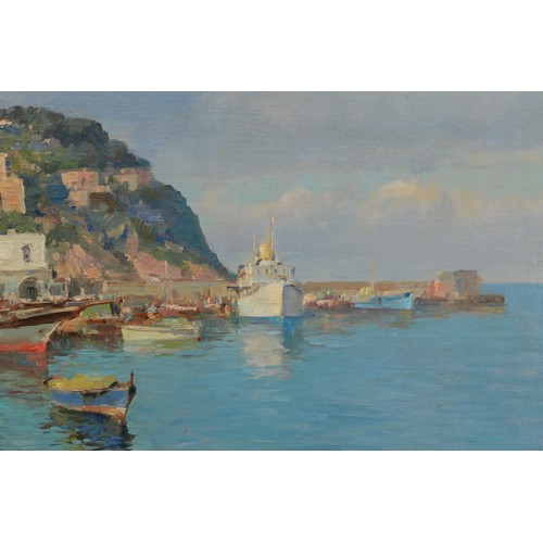 401 - Mario Maresca (Italian, 1877-1959), Capri Harbour, oil on board, signed, 69 x 97cm, gilt frame