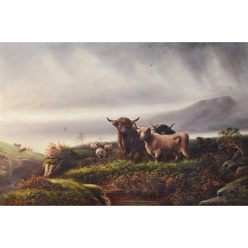 402 - William James Smith Crampton (1855 - 1935), Highland cattle, a pair, oil on canvas, signed, 49 x 75c... 