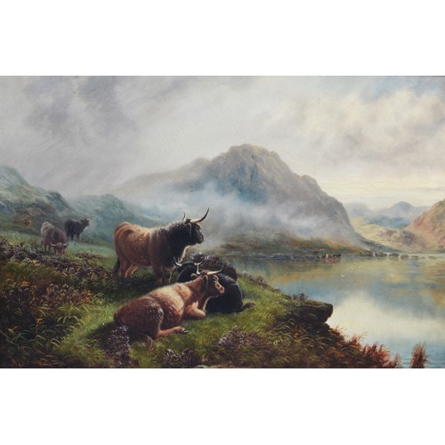 402 - William James Smith Crampton (1855 - 1935), Highland cattle, a pair, oil on canvas, signed, 49 x 75c... 