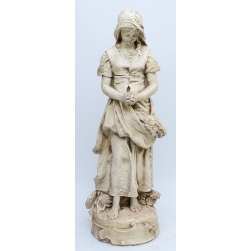 410 - A 20th century weathered reconstituted stone figure of a lady with harvest, indistinctly signed to b... 