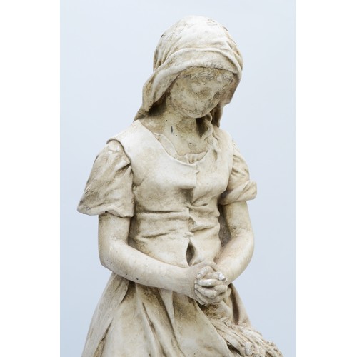 410 - A 20th century weathered reconstituted stone figure of a lady with harvest, indistinctly signed to b... 