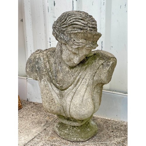 419 - A reconstituted stone bust of a classical lady, 71cm