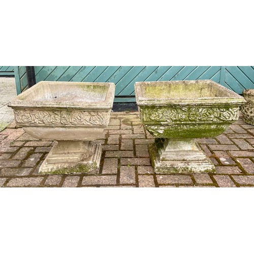 422 - A pair of reconstituted stone square garden planters, one cracked, 53 x 45cm